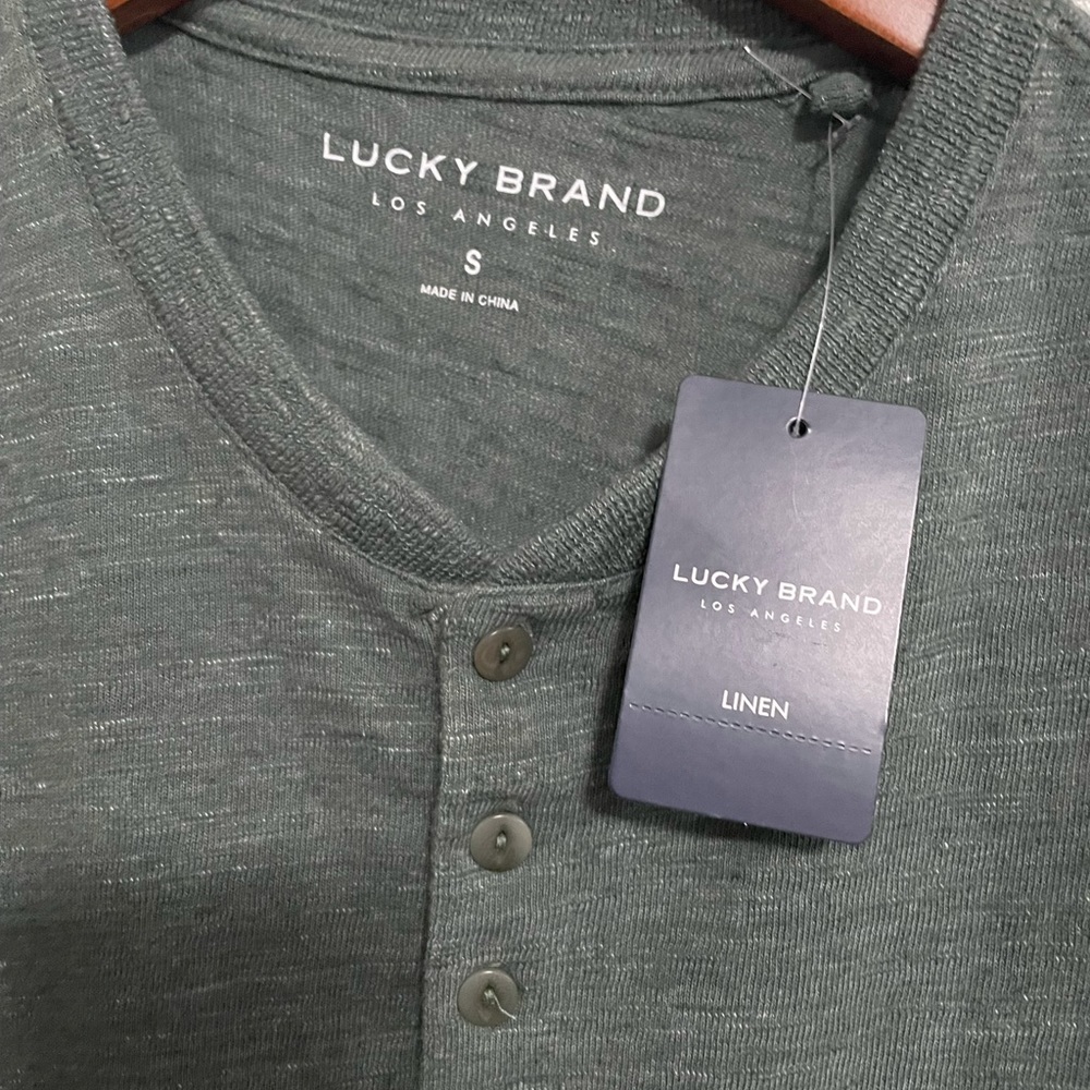 NWT Men Lucky Brand green linen shirt short sleeve - Picture 4 of 7